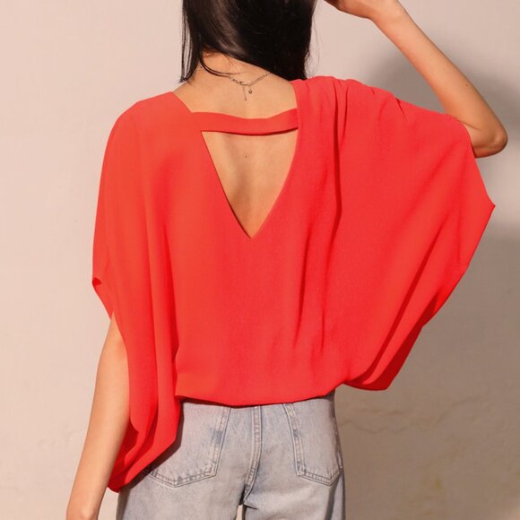 Tyche Bright Coral Crepe Texture Top and Shorts Set - Picture 5 of 5